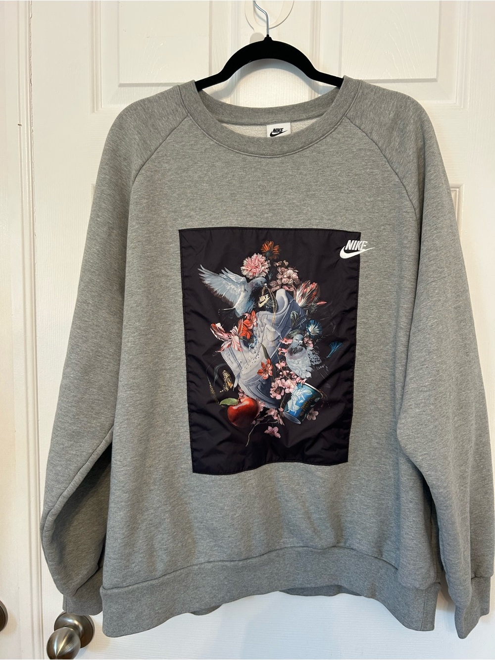 Nike Men's Nike AF-1 Masterpiece Pattern Splicing Crew Neck Sweatshirt Gray XXL